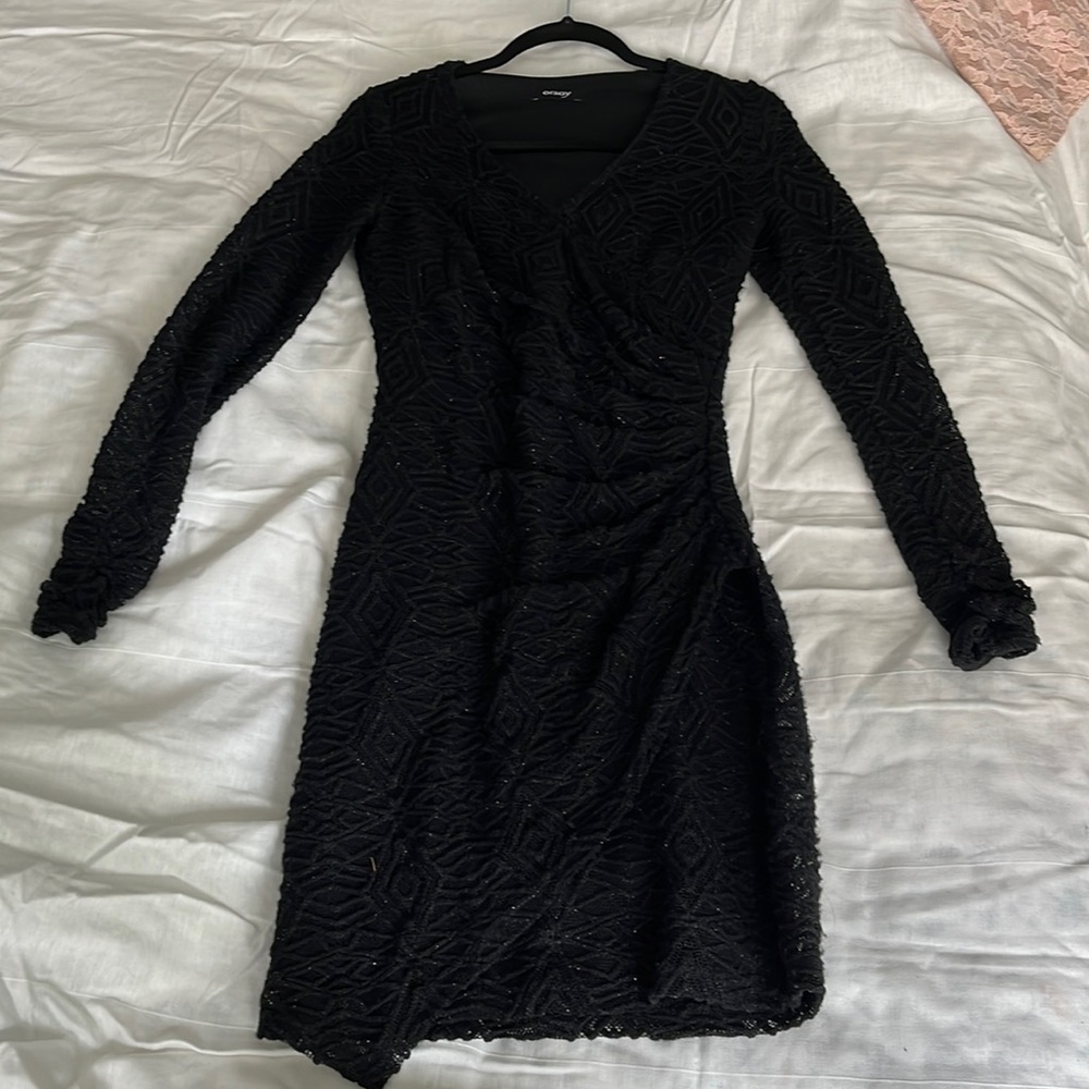 Sleek black lace Orsay dress